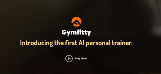 Advertisement for Gymfitty, showcasing the first AI personal trainer with a play video button.